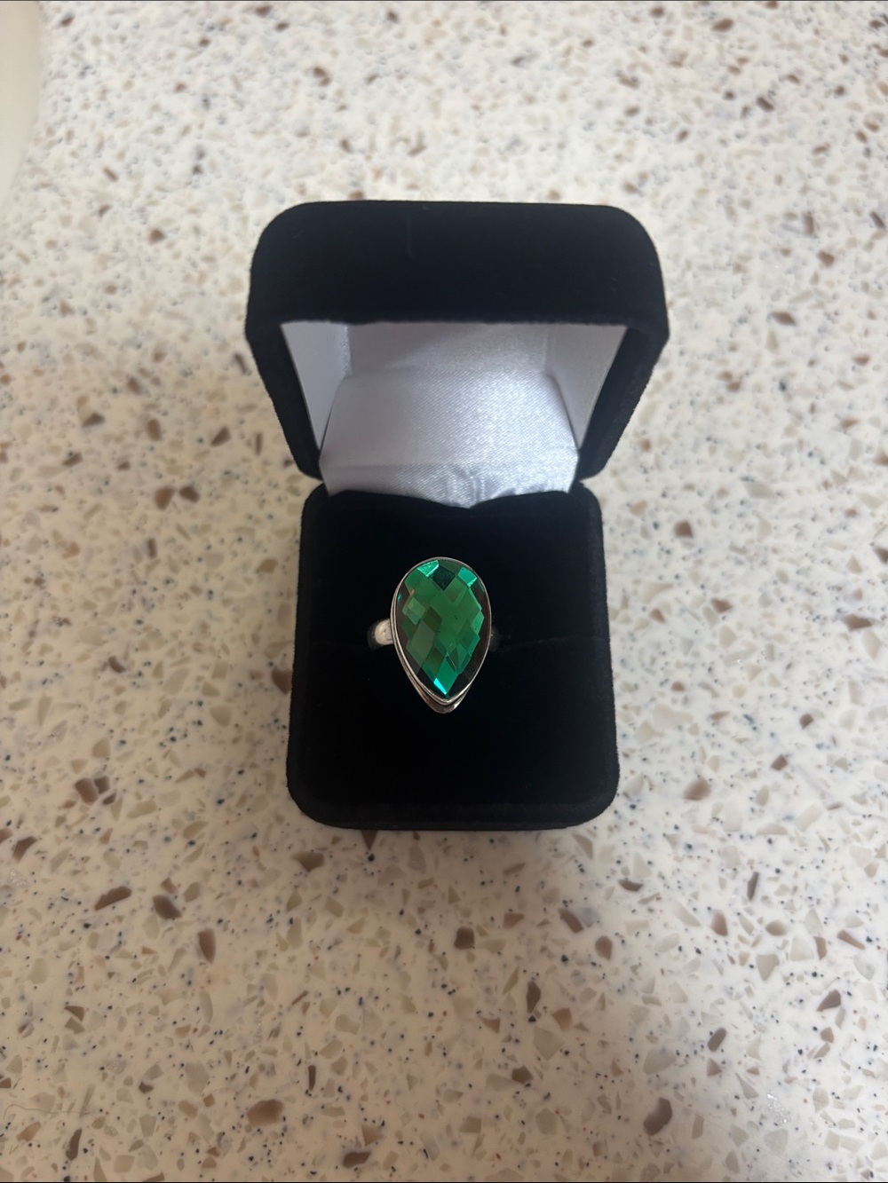 Sterling Silver Ring with Teardrop Green Crystal